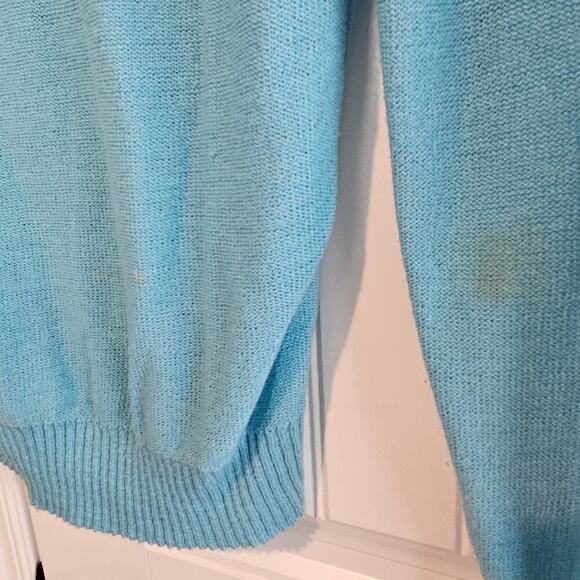 Vintage Preppy Sweater Women Size Small Blue 80s Knit Prairie Ruffle Collar Twee - Picture 6 of 10